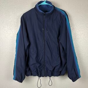 Retro Catalina Men's Size L 12/14 Blue Striped Lined Zip Up Jacket Pockets Cinch